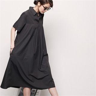 Shirred Boxy-fit Midi Shirtdress