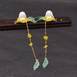 Retro Rabbit Flower Hair Clip 1 Pair - I03 - White & Yellow - One Size