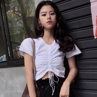 Short-sleeve Drawcord Cropped T-shirt