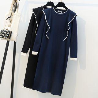 Contrast Trim Ruffle Knit Dress