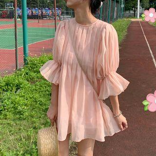 Set: Elbow-sleeve Chiffon Dress + Slipdress