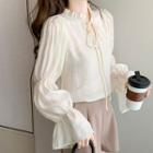 Bell-sleeve Tie-neck Frill Trim Blouse