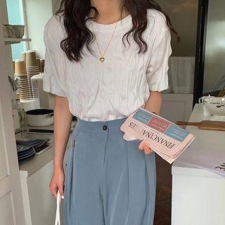 Plain Crinkled Short Sleeve Top