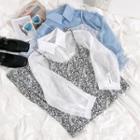 Long-sleeve Plain Chiffon Shirt / Floral Printed Strappy Dress