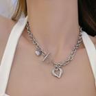 Chunky Heart Chain Choker Cutout Love Heart Necklace - Silver - One Size