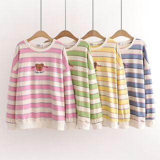Bear Print Striped Pullover