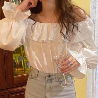 Eyelet Lace Off-shoulder Blouse White - One Size