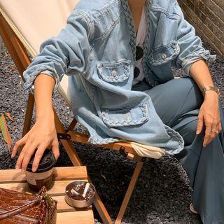 Braided Trim Denim Jacket Light Blue - One Size