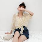 Floral Button-up Oversize Bow Shirt