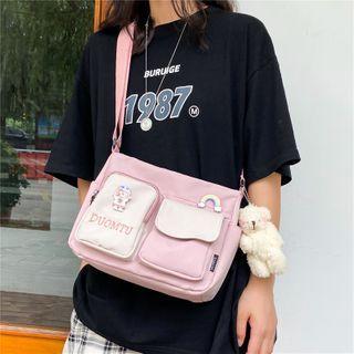 Letter Embroidered Paneled Crossbody Bag
