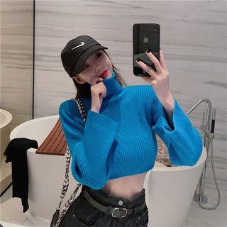 Turtleneck Ribbed Cropped Sweater