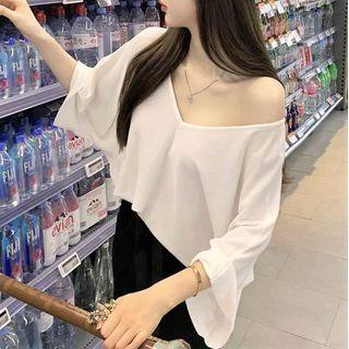 3/4-sleeve Plain Top / Mini Skirt