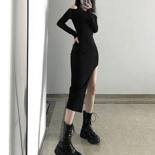 Cold-shoulder Asymmetrical Slit Sheath Dress