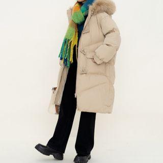 Faux Fur Trim Hood Padding Long Jacket