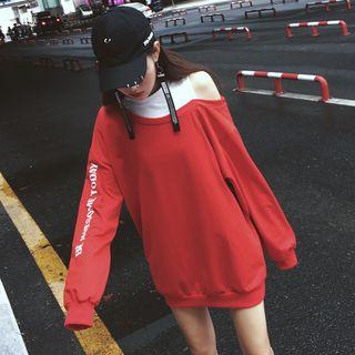 Mock Two-piece Lettering Long Pullover