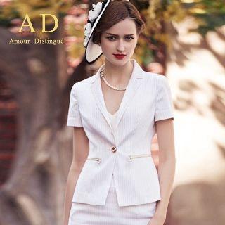 Short-sleeve One-button Blazer / Pencil Skirt
