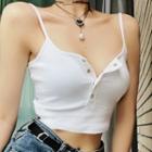 Ribbed-knit Button-up Crop Camisole Top