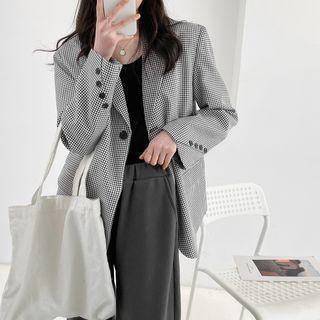 Plaid Padded-shoulder Blazer