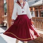 Sailor-collar Toggle-button Top / Pleated Skirt