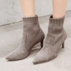 High-heel Pointy-toe Knitted Short Boots