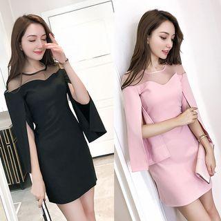 Mesh Yoke Slit-sleeve Sheath Mini Dress