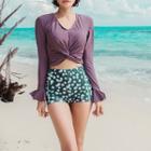 Set: Long-sleeve Swim Top + Floral Print Bottom