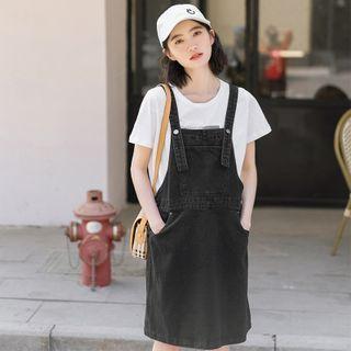A-line Denim Pinafore Dress Black - One Size