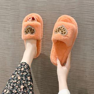 Heart Embroidered Fluffy Slippers