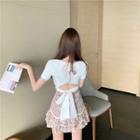 Plain Short-sleeve Top / Floral Skirt
