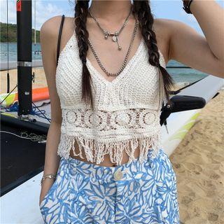 Halter-neck Crochet Camisole Top White - One Size