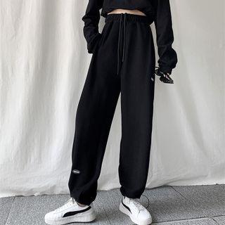 Drawstring-cuff High-waist Wide-leg Sweatpants