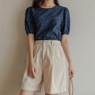 Button-back Cherry-pattern Blouse
