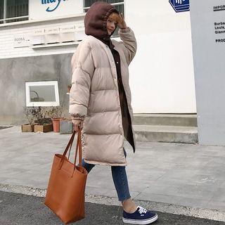 Contrast Hood Snap Buttoned Padded Coat
