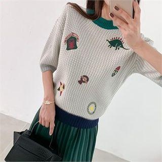 Short-sleeve Patch-trim Lightweight Sweater