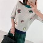 Short-sleeve Patch-trim Lightweight Sweater