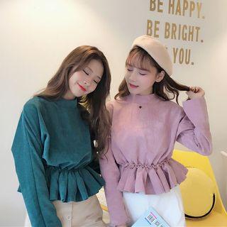 Plain Peplum Long-sleeve Top