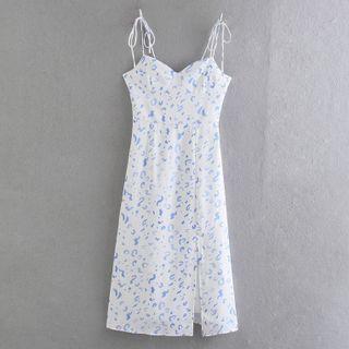 Suspender Floral Slit-hem Dress