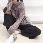 Striped Hooded Sweater / Wide-leg Knit Pants / Set