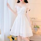 Cap Sleeve Off-shoulder Mesh Panel A-line Dress