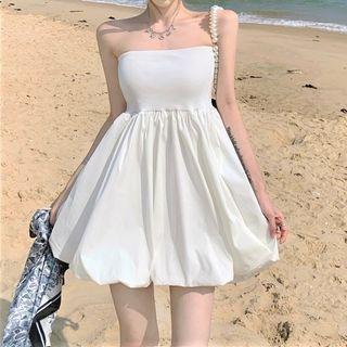 Sleeveless Plain High-wais Tube Dress
