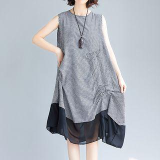 Sleeveless Pattern Paneled Asymmetric Midi Dress