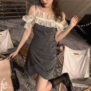 Spaghetti-strap Ruffled Trim A-line Mini Dress