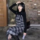 Plaid Mid A-line Overall Dress / Long-sleeve Top