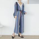 Lace-trim Ethnic-print Jumpsuit With Sash