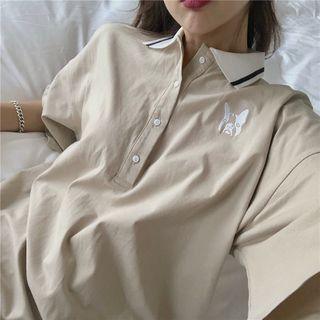 Dog Embroidered Loose-fit Short-sleeve T-shirt