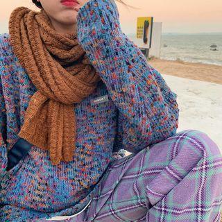 Round Neck Dotted Sweater Blue - One Size