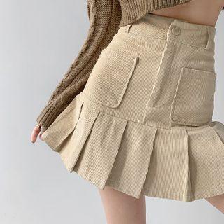 Corduroy High-waist Pleated Mini Skirt