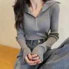 Zip Semi Split-neck Knit Top