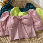 Ribbon-accent Smocked Crop Top In 5 Colors