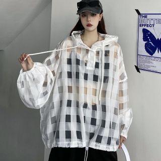 Long Sleeve Check See-through Hoodie